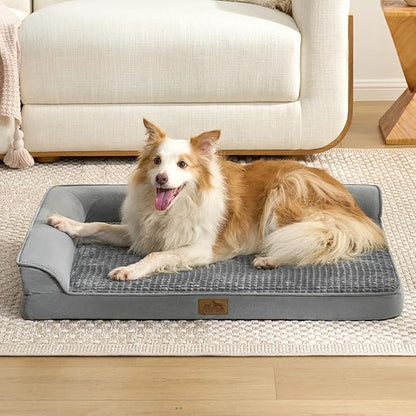 COZY KISS Orthopedic Dog Bed for Extra Large, XXL Dogs Bed, L Shaped Foam Anti-Slip Bottom Giant Pet Cat Sofa with Washable Cover, Suitable for Pet Up to 150 lbs, 48x35x8 inch, Grey ﻿