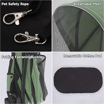 Sunny Sonny Foldable Jogger Pet Stroller with Weather Cover Storage Basket Pet Travel Carrier for S/M Dogs Cats up to 33lbs (Green)