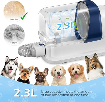Dog Grooming Vacuum, Pet Grooming Vacuum Kit 2.3L Suction 99% Pet Hair with 5 Tools for Dog Cat for Shedding Grooming, Low Noise (Blue & White)