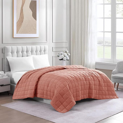 Casa Platino Pre-Washed King Size Blanket - Quilted Blankets - Soft & Lightweight - All Season - 100% Microfiber Down Alternative Blanket - Rose Dawn