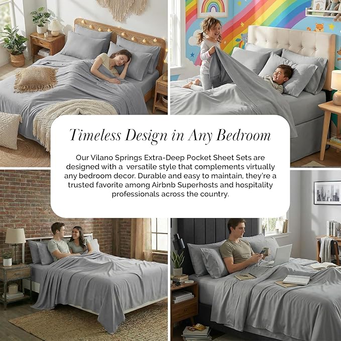 Southshore Fine Living, Inc. 4-Piece Deep Pocket Twin Sheet Set, 21-Inch Deep Pocket Twin Fitted Sheet, Microfiber Sheets, Pillow Cases Standard Size Set of 2, Steel Grey Bedding, Steel Grey Sheets