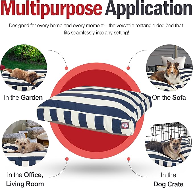 Majestic Pet Shredded Memory Foam Dog Bed Large with Removable Washable Cover 44x36x5 Inch - Rectangle Orthopedic Dog Bed for Senior Dogs–Flat Durable Dogs Crate Bed - Vertical Stripe - Navy Blue