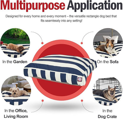 Majestic Pet Shredded Memory Foam Dog Bed Large with Removable Washable Cover 44x36x5 Inch - Rectangle Orthopedic Dog Bed for Senior Dogs–Flat Durable Dogs Crate Bed - Vertical Stripe - Navy Blue