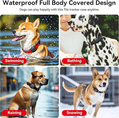 DDJ Waterproof Dog Collar Holder for Life360 Tile Mate Tracker, 2-Pack Durable Silicone Cover, Anti Lost for Life 360 Tile Tracker Case for Cat & pet Collars, Easy Installation, Lightweight, Black