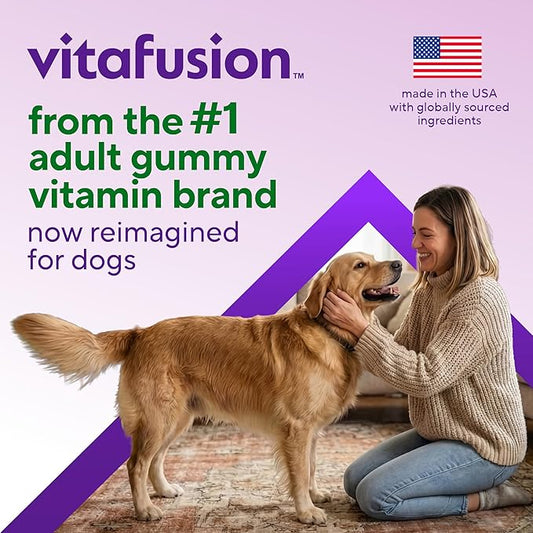 VitaFusion for Dogs Skin & Coat Supplement, Omega 3 Salmon Oil & Vitamin E – Supports Healthy Skin, Shiny Coat & Moisture Balance, Vet Formulated 120 Chews.