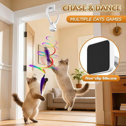 Interactive Cat Toys for Indoor Cats,Automatic Hanging Electric Cat Teaser Door Frame & Doorway,with Feather Mouse String wand Enrichment Chase Toy,Safe Self Play for Bored Multi Cats Households