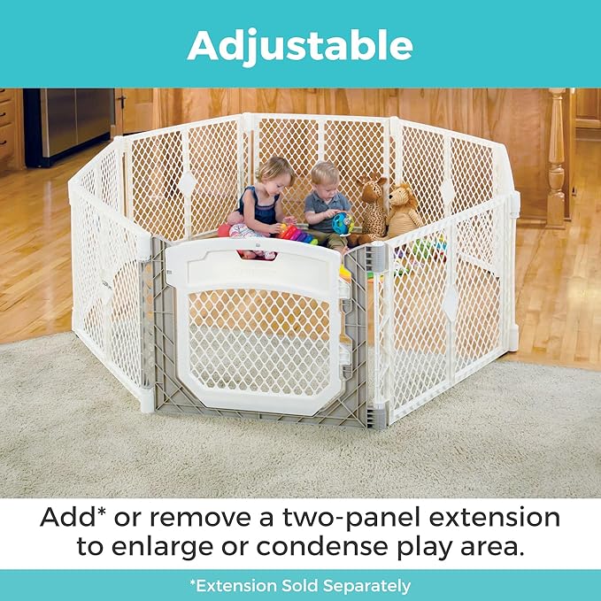 Toddleroo by North States - Superyard Ultimate Play Yard: Freestanding 6-Panel Baby Playpen with Door - Indoor or Outdoor Use - Made in USA - Encloses Up to 18.5 Square Feet - 26 Inches Tall - Ivory