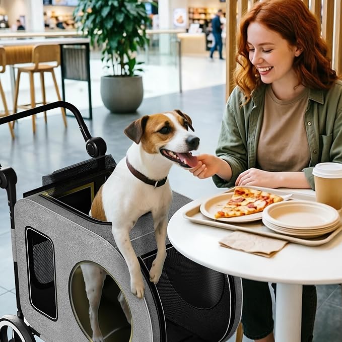 kepptory Dog Stroller with Large Dog House, XL Pet Stroller for 2 Small Dogs with Panoramic Sunroof, Adjustable Handle, Storage Organizer and Sturdy Metal Frame,32.4Lx19.3Wx23.6H(House Size)