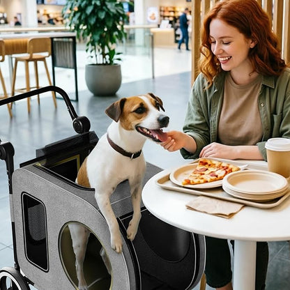 kepptory Dog Stroller with Large Dog House, XL Pet Stroller for 2 Small Dogs with Panoramic Sunroof, Adjustable Handle, Storage Organizer and Sturdy Metal Frame,32.4Lx19.3Wx23.6H(House Size)