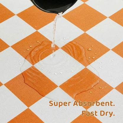Ralxion Checkered Dog Feeding Mat, Absorbent Mats for Dog Food and Water Bowl, Dispenser, Aesthetic Orange Checkerboard Pet Placemat for Dogs, Cats, Puppy Accessories 16 x 24
