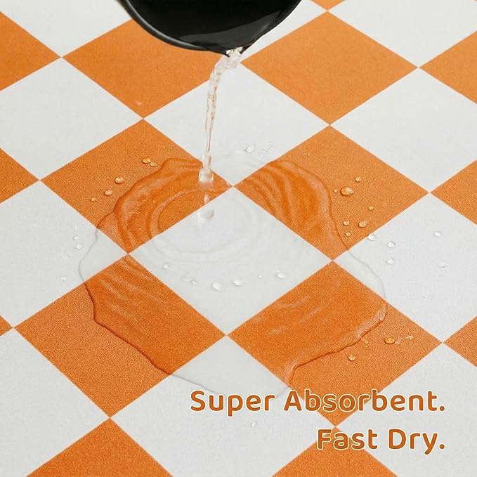 Ralxion Checkered Dog Feeding Mat, Absorbent Mats for Dog Food and Water Bowl, Dispenser, Aesthetic Orange Checkerboard Pet Placemat for Dogs, Cats, Puppy Accessories (Orange, 12 x 19)