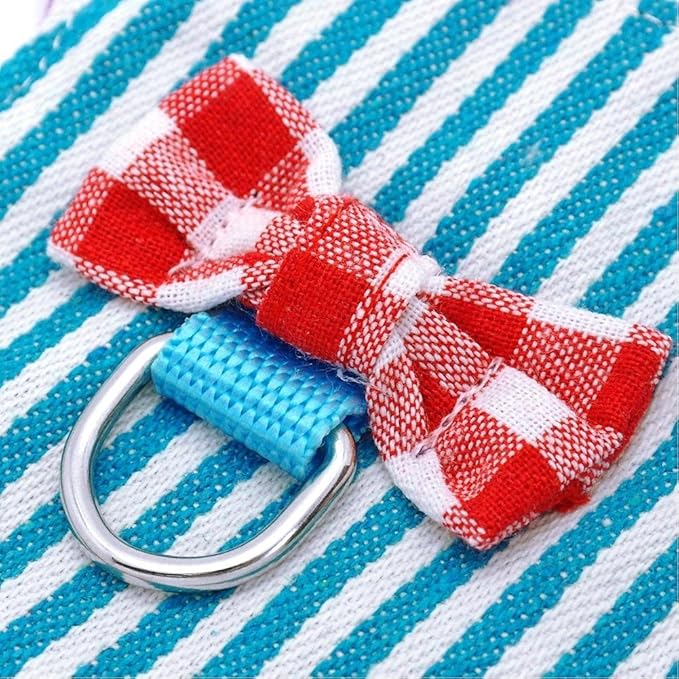 Stock Show Small Pet Outdoor Walking Harness Vest and Leash Set with Cute Bowknot Decor Chest Strap Harness for Rat Ferret Hamster Squirrel Clothes Accessory, Blue Stripe