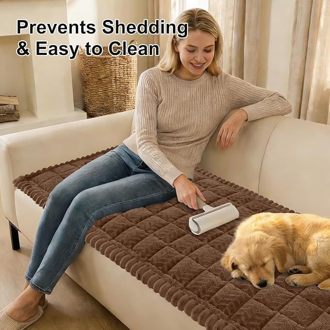 Smiry Non Slip Couch Covers for Dogs, Fuzzy Pet Couch Covers for 2 Cushion Sofa Pet Friendly, Soft Sofa Loveseat Slipcovers Cushion Furniture Protector Washable (Brown, 27.6" x 47")