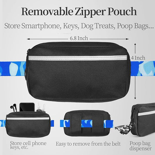 iYoShop Hands Free Dog Leash with Zipper Pouch, Dual Padded Handles and Durable Bungee for Walking, Jogging and Running Your Dog (camo Blue, Large)