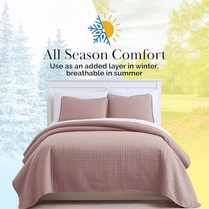 Southshore Fine Living, Inc. Full/Queen Quilt Set, Full Size Quilts with 2 Matching Pillow Shams, Lightweight Quilt Coverlet, Lightweight, Easy Care Machine Washable Queen Size Bedspread, Lavender