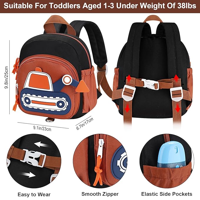 Accmor Toddler Leash Backpack, Children Safety Walking Harness Cute Excavator Bag with Anti Lost Wrist Link, Kids Travel Essential Mini Rucksack Back Pack with Strap Tether for Baby Boys