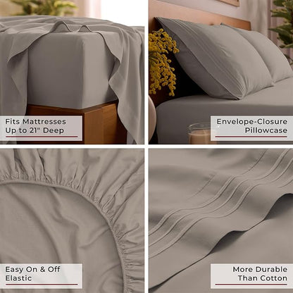 Mellanni King Sheet Set - 6-Piece Iconic Collection Bedding, (Including 4 Pillowcases), 21-Inch Extra Deep Pocket, Easy Care, Ultra Soft, Cooling Sheets, Brushed Microfiber - Tan