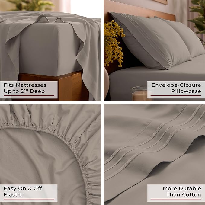Mellanni California King Sheet Set - 6-Piece Iconic Collection Bedding, (Including 4 Pillowcases), 21-Inch Extra Deep Pocket, Easy Care, Ultra Soft, Cooling Sheets, Brushed Microfiber - Tan