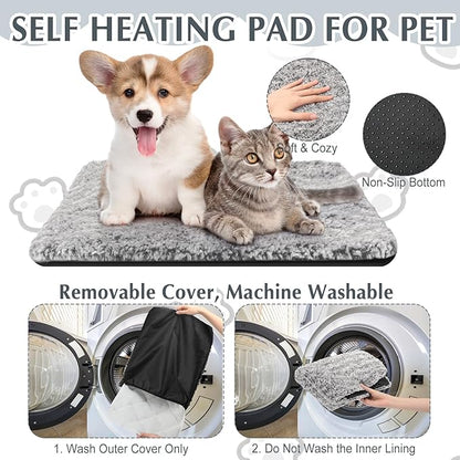 Drydiet 4 Pack Self Warming Cat Pads Self Heating Cat Mat Washable Homeless Dogs Thermal Pads Kennel Pad Reflects Body Heat Warm Crate Bed Mat for Indoor Outdoor Pet(Gray,22 x 35 Inch)