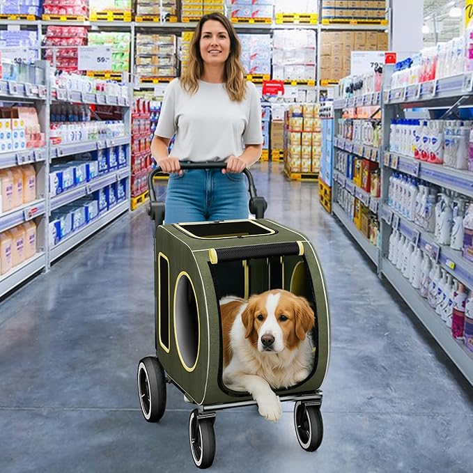kepptory Dog Stroller with Large Dog House, XL Pet Stroller for 2 Small Dogs with Panoramic Sunroof, Adjustable Handle, Storage Organizer and Sturdy Metal Frame,32.4Lx19.3Wx23.6H(House Size)