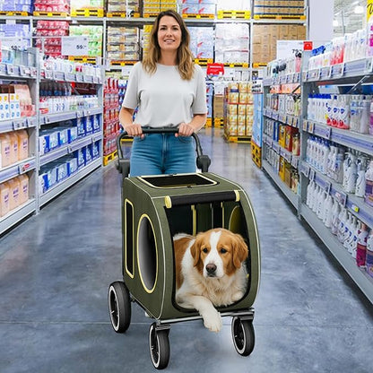 kepptory Dog Stroller with Large Dog House, XL Pet Stroller for 2 Small Dogs with Panoramic Sunroof, Adjustable Handle, Storage Organizer and Sturdy Metal Frame,32.4Lx19.3Wx23.6H(House Size)
