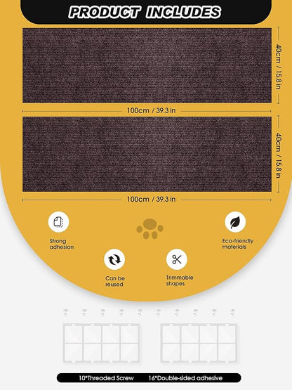 2PCS 39.4"x15.8" Cat Scratch Mat, Trimmable Self-Adhesive Carpet, DIY Climb Cat Scratcher for Furniture Couch or Wall Protector, Covering Cat Scratching Post Replacement Pads (Brown)