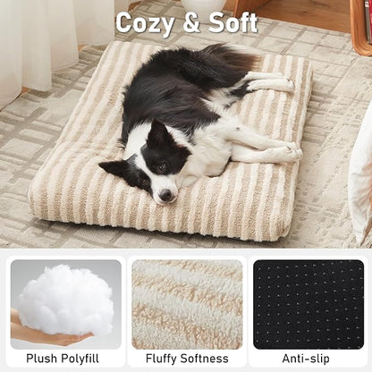 FURTIME Washable XXL Dog Bed for Extra Large Dogs, Giant Deluxe Dog Crate Beds Comfy Fluffy Kennel Pad Anti-Slip Pet Sleeping Mat, Machine Washable Dogs Pillow, 47"x29"x4", White
