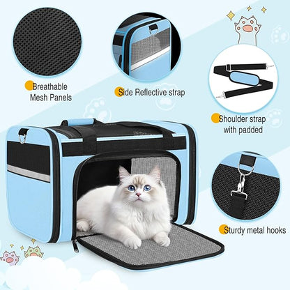 HUANLANG Cat Carrier Airline Approved,Soft-Sided Dog Carriers for Small Dogs Medium Cats,Pet Travel Carrier Up to 20 Lbs,Collapsible Cat Bag