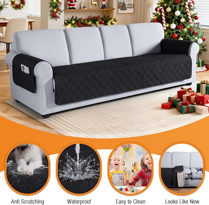VANSOFY Couch Cover, Waterproof Sofa Covers Washable Slipcover Furniture Protector Couch Seat Covers Non-Slip Couch Cover for Dogs, Pets(Oversized Sofa, Black)