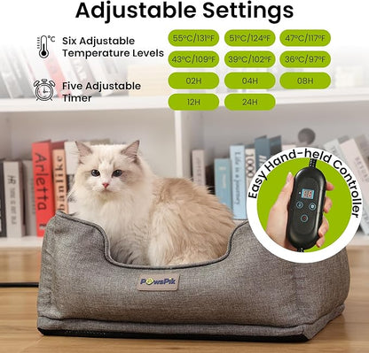PAWSPIK Heated Cat Bed, Heated Dog Bed for Pets Indoor, Electric Pet Bed Warmer for Cats and Dogs (Charcoal and Ivory)