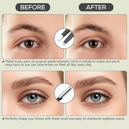 NAZQAT Eyebrow Grooming Kit for Women & Men for Eyebrow Trimming, Shaping, and Exfoliating - Includes Eyebrow Tweezers, Eyebrow Razor Tools, Eyebrow Scissors (Pack of 6)