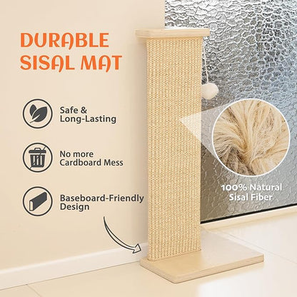 PETKARAY Couch Corner Cat Scratcher, 28'' Corner Scratching Post Cat Wall Scratcher, Sisal Scratch Pad for Sofa, Wall Furniture Protector with Toy Ball