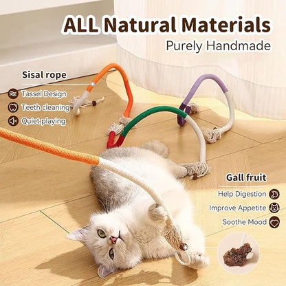 Cat Toys for Indoor Cats Chew Ropes 3Pcs, Silvervine Stick 1Pcs with Gall Fruit, Interactive Catnip Toy for Kittens Dental Care Teeth Cleaning