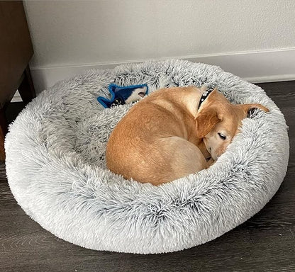 Mr. Peanut's OrthoPlush Two Tone Extra Fluff Faux Fur Donut Pet Bed (Medium, Snowflake)