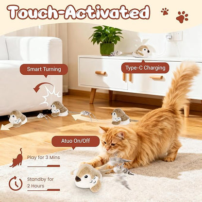 Pawingcat Moving Cat Toy Automatic Cat Toys Interactive Bird Cat Toy with Catnip Toys Wagging Tail Chirp Tweet Rechargeable Interactive Kitten Toy（No Flying Bird）