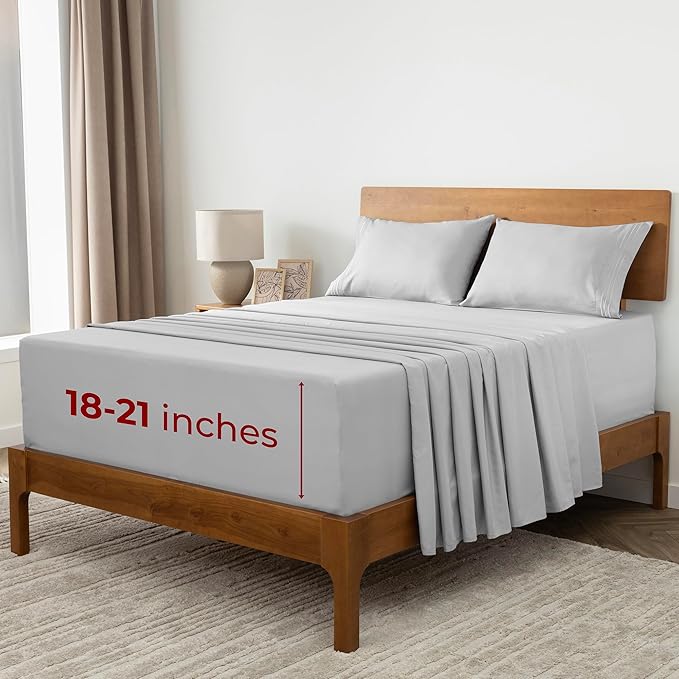 Mellanni Extra Deep King Sheets - 4 PC Iconic Collection Bedding - Hotel Luxury, Ultra Soft, Cooling Bed Sheets - Wrinkle, Fade, Stain Resistant (King, Light Gray)