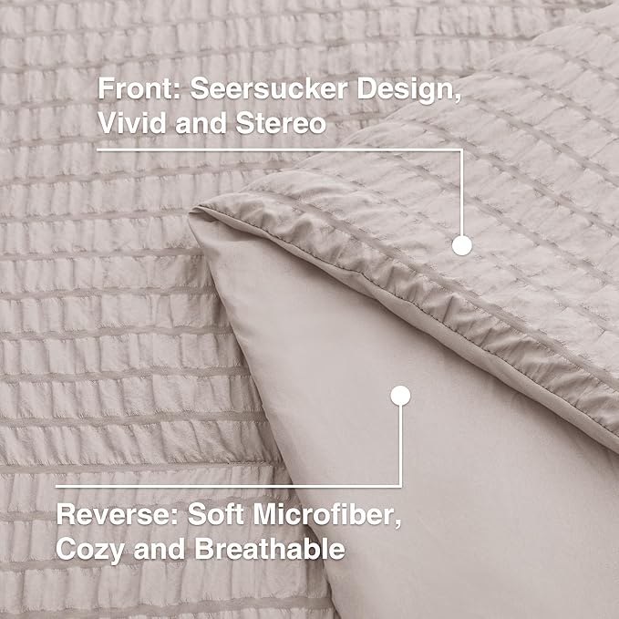 Love's cabin Seersucker Burlwood King Size Comforter Set, 7-Piece All Season Lightweight Bed in a Bag Bedding Set with Comforter, Flat Sheet, Fitted Sheet, Pillowcases and Shams | Soft, Breathable, Lightweight