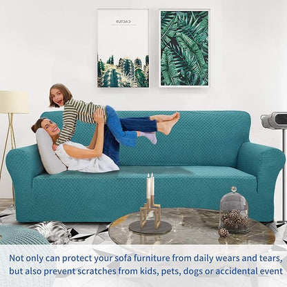 ZNSAYOTX 1 Piece Jacquard Couch Covers for 2 Cushion Couch High Stretch Loveseat Slipcover for Pets Dogs Anti Slip Love Seat Sofa Slipcover Furniture Protector (Loveseat, Peacock Blue)