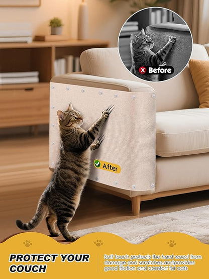 78.7"x15.8" Cat Scratch Mat, Trimmable Self-Adhesive Carpet, DIY Climb Cat Scratcher for Furniture Couch or Wall Protector, Covering Cat Scratching Post Replacement Pads (Beige)