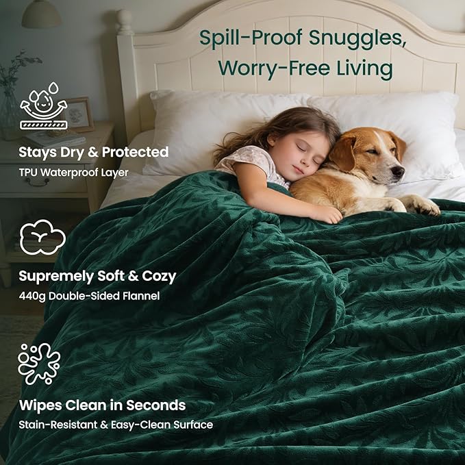 LOOBANI Waterproof Blanket for Couch: Soft Flannel Waterproof Dog Blanket with a Storage Bag, Stain & Leak Proof Pet Blanket, Reusable Furniture Protector for Pets Messes, 50" x 60"