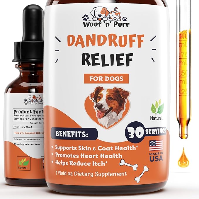 Natural Dog Dandruff Treatment - Supports a Health Skin & Coat - Dandruff Treatment for Dogs - Dog Dry Skin Treatment - Dog Skin and Coat Supplement - Skin and Coat Supplement for Dogs - 1 fl oz