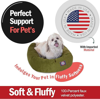 Majestic Pet 24 Inch Micro Velvet Calming Dog Bed Washable – Cozy Soft Round Dog Bed with Spine for Head Support - Fluffy Donut Puppy Mat 24x19x7 (inch) Small – Fern