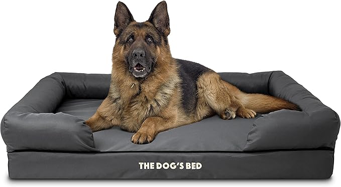 The Dog’s Bed Orthopedic Memory Foam Dog Bed with Bolsters for XL Dogs, Waterproof Washable Cover, Anti-Slip Base, Calming Surface – CertiPUR-Certified Foam, Oxford Fabric, Grey with Black Trim, XL