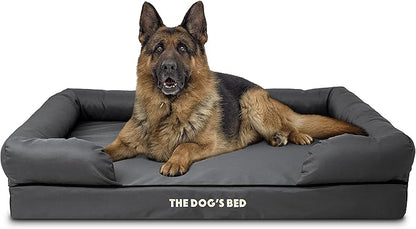The Dog’s Bed Orthopedic Memory Foam Dog Bed with Bolsters for XL Dogs, Waterproof Washable Cover, Anti-Slip Base, Calming Surface – CertiPUR-Certified Foam, Oxford Fabric, Grey with Black Trim, XL