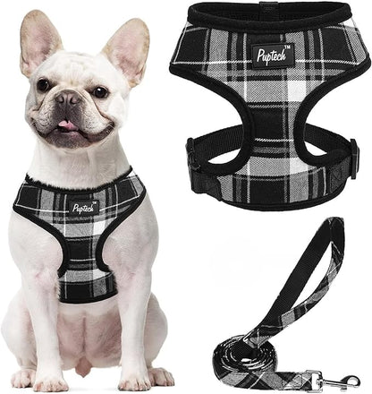 PUPTECK Soft Mesh Dog Harness and Leash Set Pet Puppy Cat Comfort Padded Vest No Pull Harnesses, Black, S