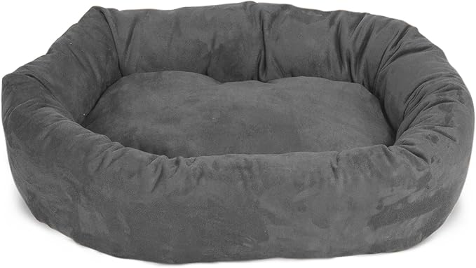 Majestic Pet 24-Inch Calming Donut Dog Bed – Small Washable Round Pet Bed with Suede Fabric – Orthopedic Spine Support for Head & Neck – Soft Fluffy Cuddler for Small Dogs & Cats, 24x19x7, Gray
