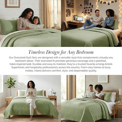 Southshore Fine Living, Inc. Twin XL Comforter Quilt Set, Dorm Room Bedding Essentials, Stain Resistant, Machine Washable Bed Spread, Twin XL Green Quilt Bedspread Set w/Pillow Sham, Sage Green
