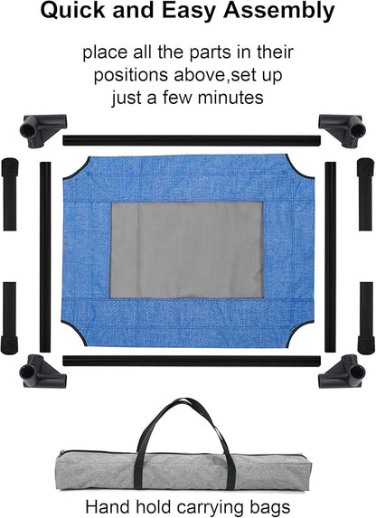 Raised Dog Bed Cooling Cot for Indoor Outdoor Use Portable Waterproof Mesh Pet Bed Washable for Large Medium Small Dogs, Blue