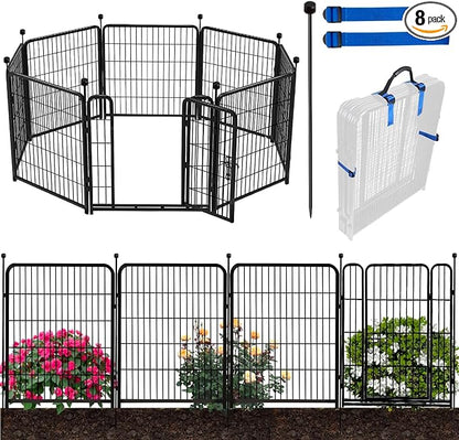 ADAVIN Tall Garden Fences and Borders for Dogs, Low Threshold Door, 48 in(H) 8 Panels Total 17.7 Ft(L) Dog Fences for the Yard, Modular Fencing, Garden Fence with Gate, Pet Fence