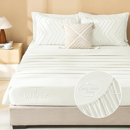 Litanika Ivory Queen Size Comforter Set with Sheets - 7 Pieces Bed in a Bag Queen Boho Tufted Complete Bedding Sets with Comforter, Sheets, Pillowcases & Shams